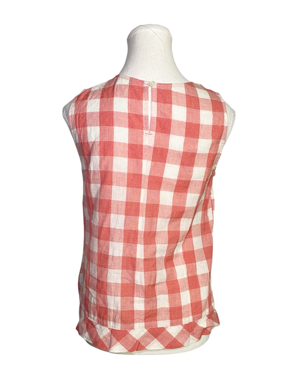 J.Crew Red Gingham Sleeveless Shell Top Side Tie Linen Blend Size 2 - Picture 2 of 14